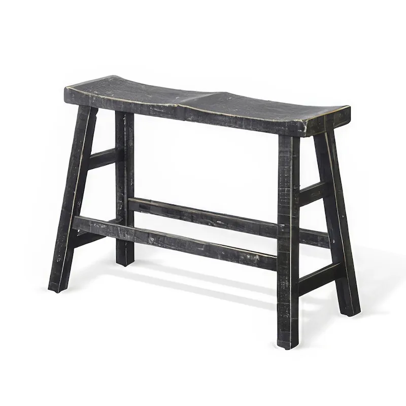 Counter Height Bench, 33 Inch Rustic Black Mahogany Wood Frame