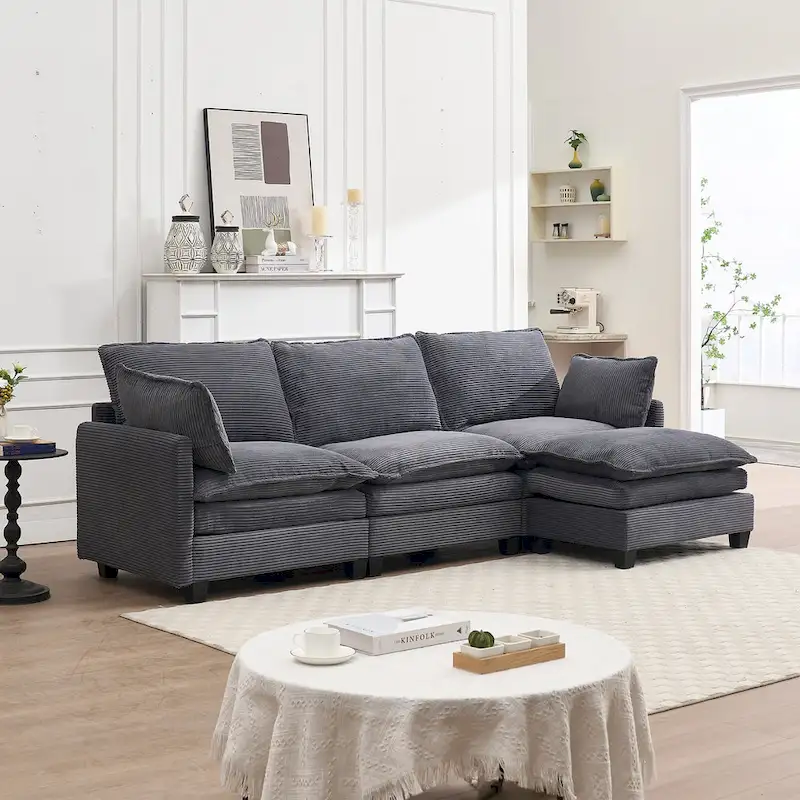 102 Velvet U-Shaped Sectional Sofa with Ottoman & Lumbar Pillows