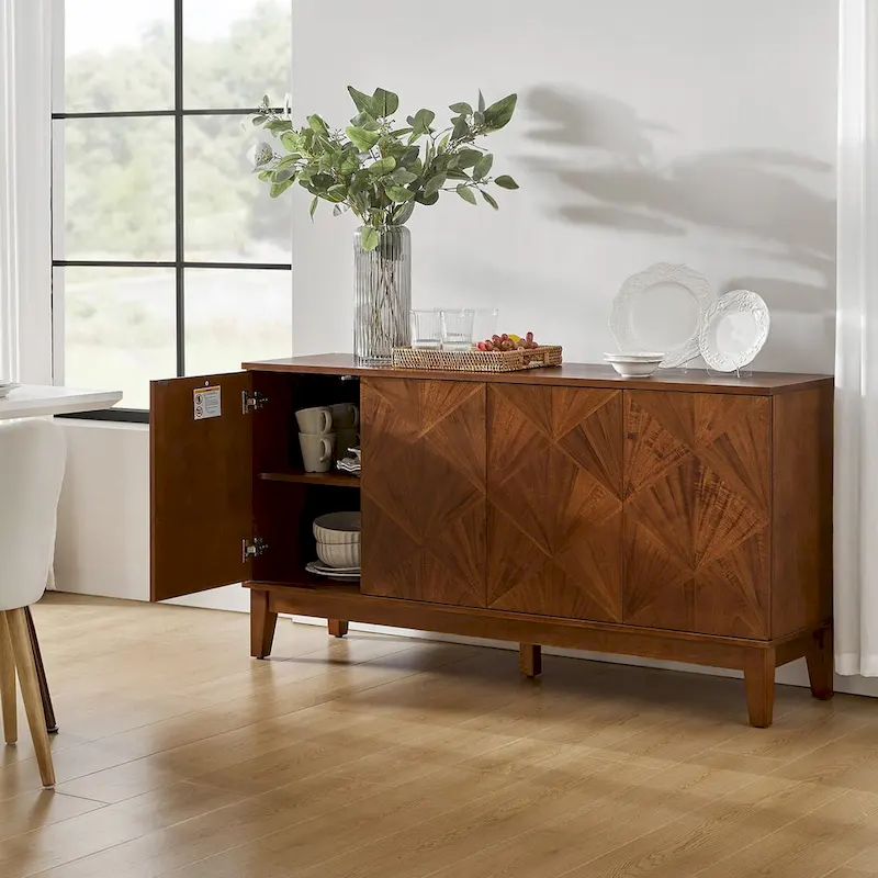 Ofelia Mid-century 60  Wide Geometric Patterned Sideboard with Adjustable Shelves by HULALA HOME
