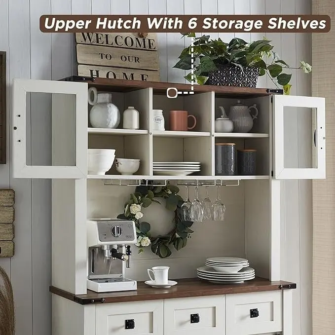 Farmhosue Bar Cabinet, Kitchen Buffet, Coffee Bar Sideboard Table