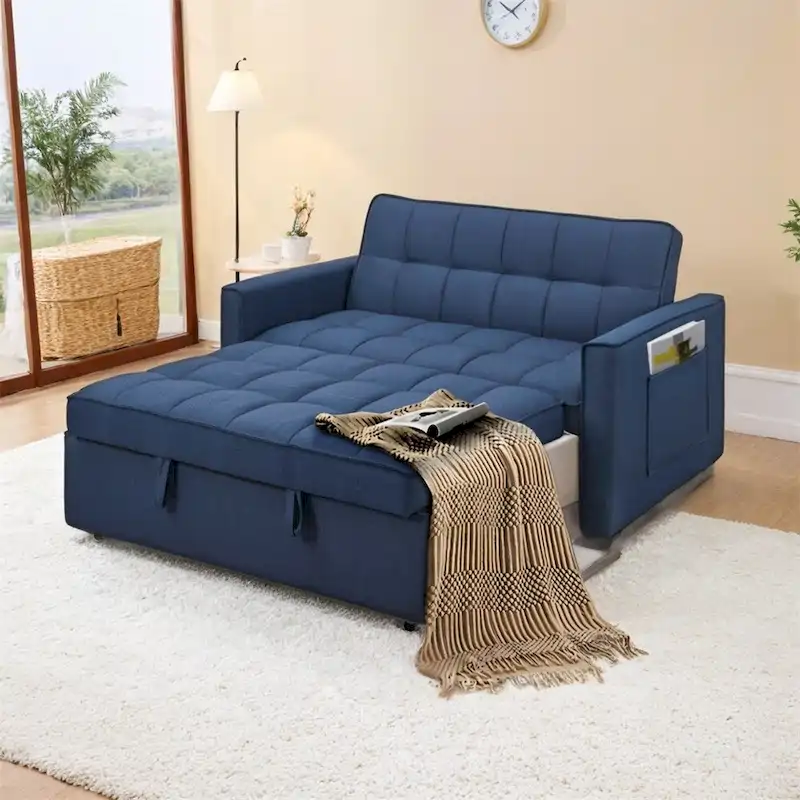 Stylish Pull-Out Sofa Bed w/Woven Polyester Fabric & Solid Wood Frame