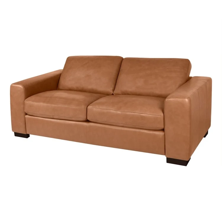Luxury Cowhide Leather Loveseat with Firm Cushions, Spacious 2-Seat Design, and Bolster Pillows