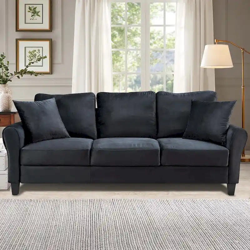 Aukfa Upholstered 3 Seater Sofa Couch with 2 Pillows