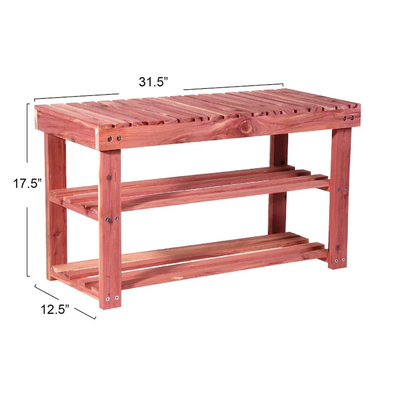Household Essentials Cedar Fresh 2-Tier Cedar Shoe Rack and Seat Bench