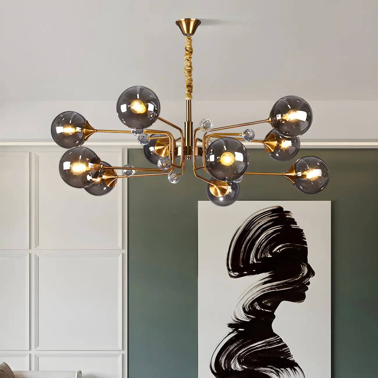 8-Light Mid-Century Modern Glass Globe Chandelier