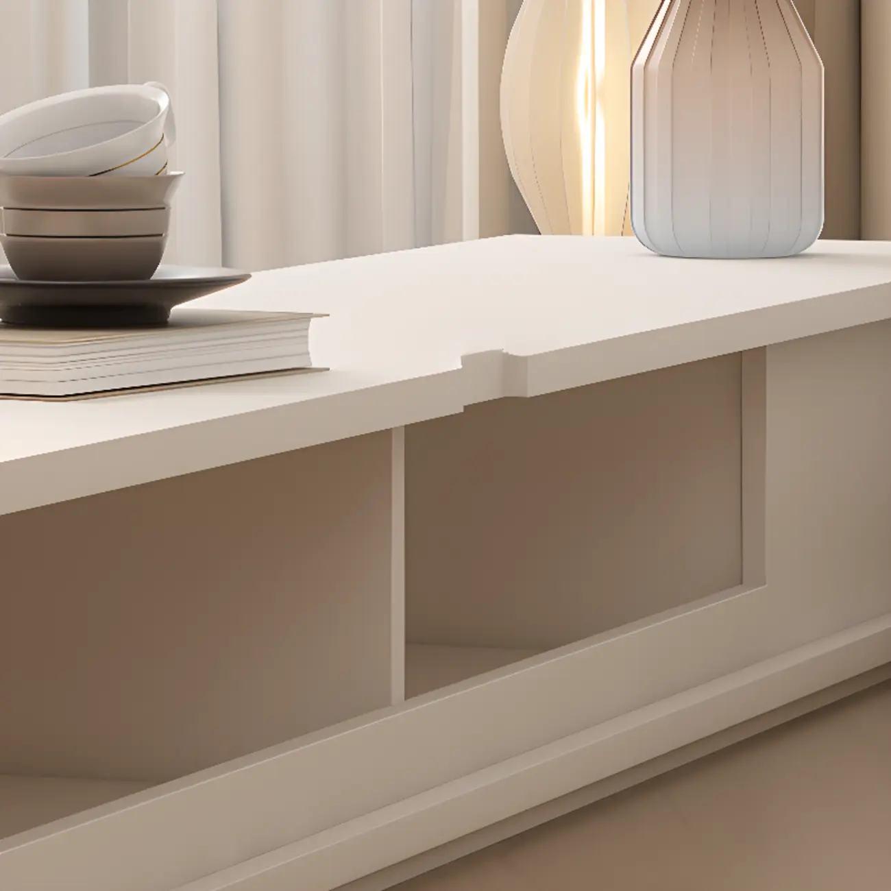 Ventilated 2 Drawers Wood Rectangular White TV Stand