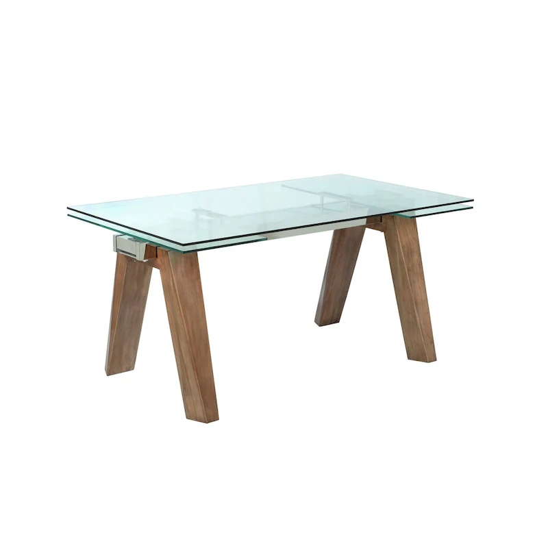 Somette Modern Dining Table with Extendable Glass Top & Solid Wood Legs