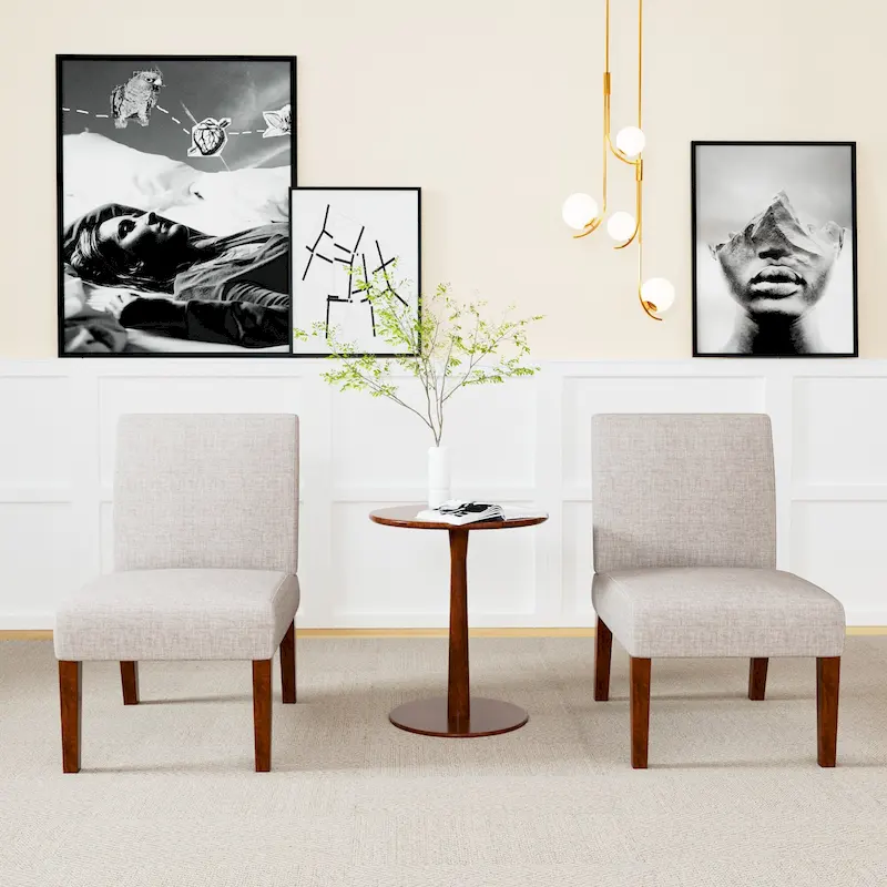 Fabric Accent Chair Set with Round Wood Table - 2 Chairs (18.7