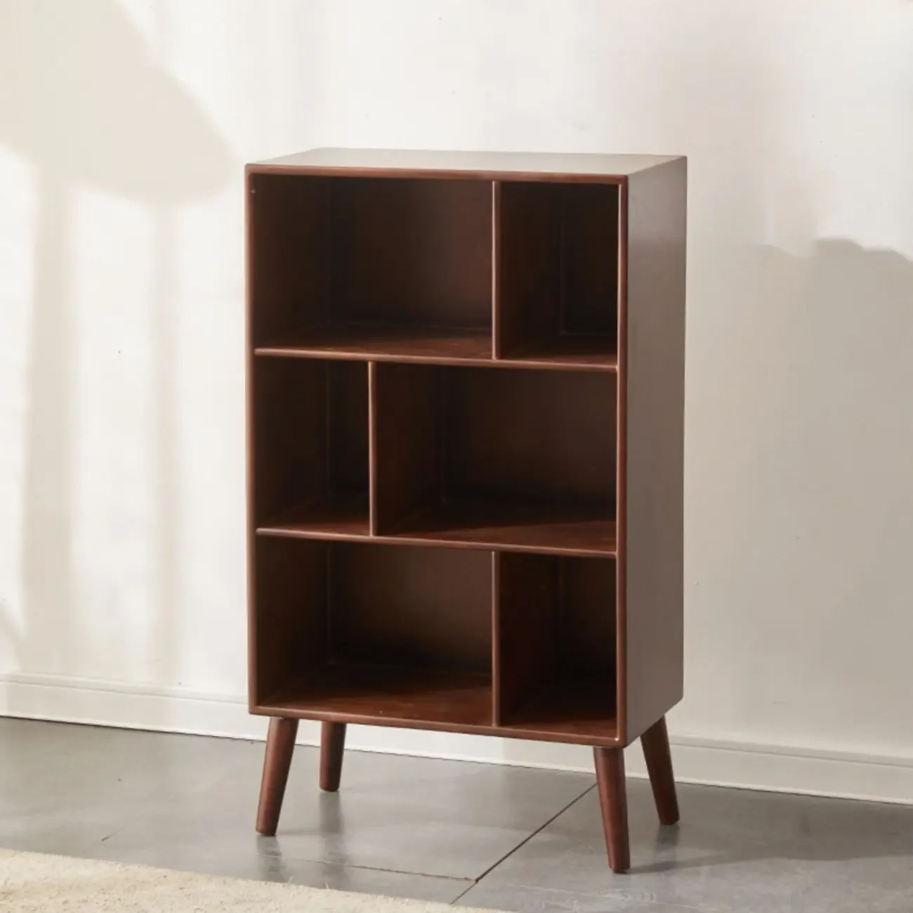Modern Brown Wooden 4-Tier Vertical Bookcase