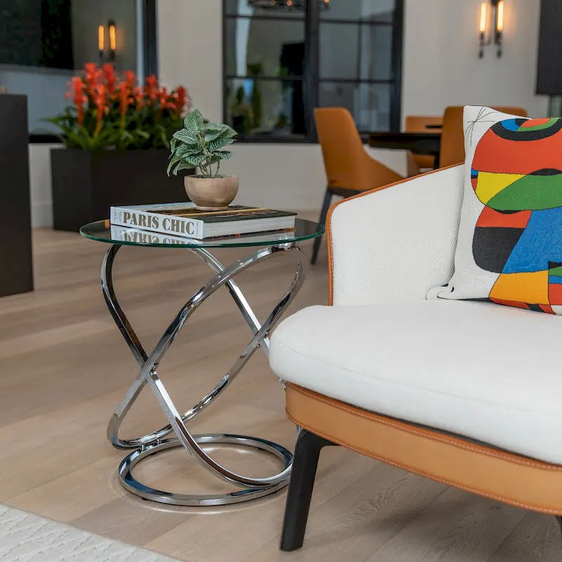 Galaxy Tempered Glass Round End Table - Modern Sculptural Design