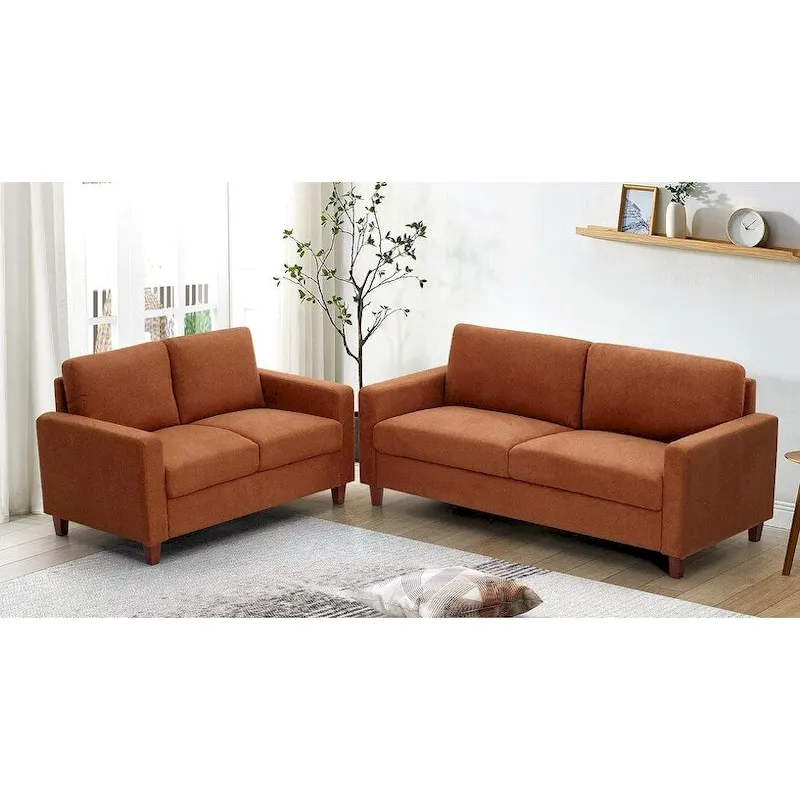 Miles 2 Piece Sofa and Loveseat Sets with Reversible Back Pillows Mid Century Modern Sofa