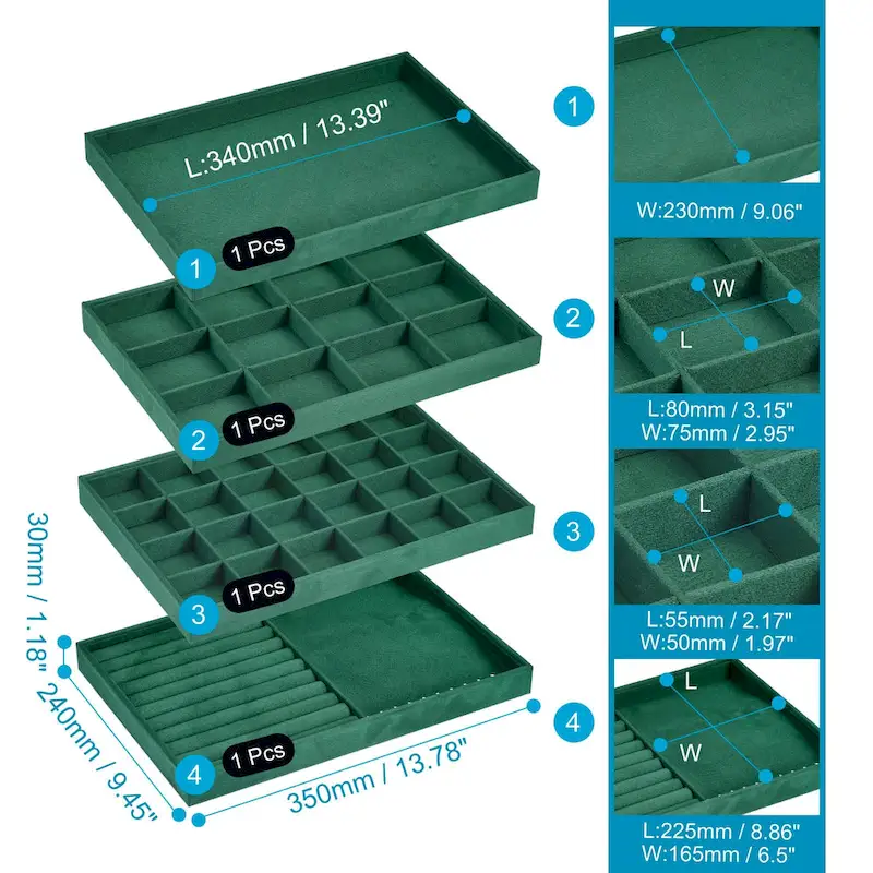 Jewelry Tray, 4 Pack - Stackable Jewelry Display Tray with Lid