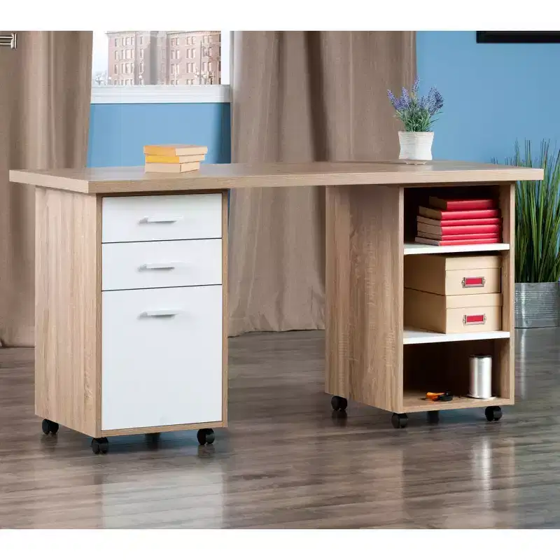 3pc Kenner Set Modular Desk with 2 Drawer & 3 Shelves Reclaimed Wood - Winsome