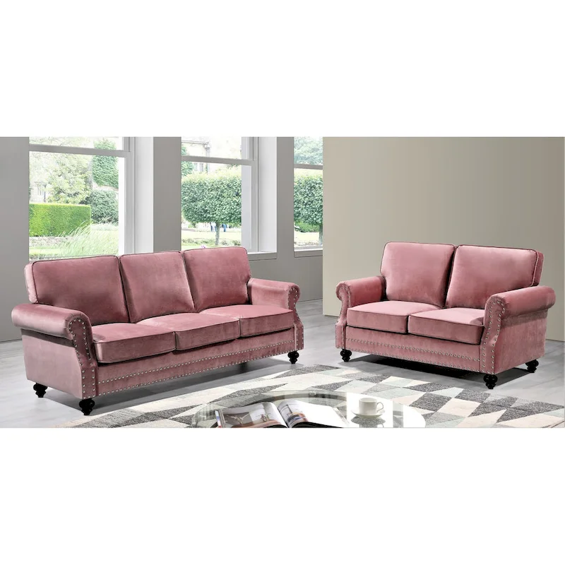 Suffield Velvet Nailhead 2-Piece Set-Loveseat & Sofa