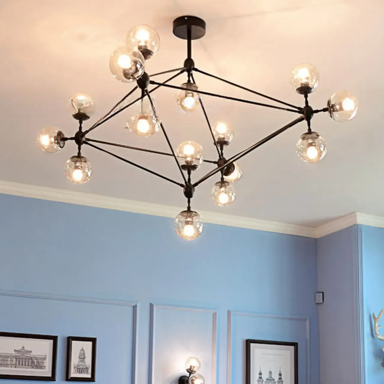 Multi-Light Modern Black LED Chandelier with Geometric Design