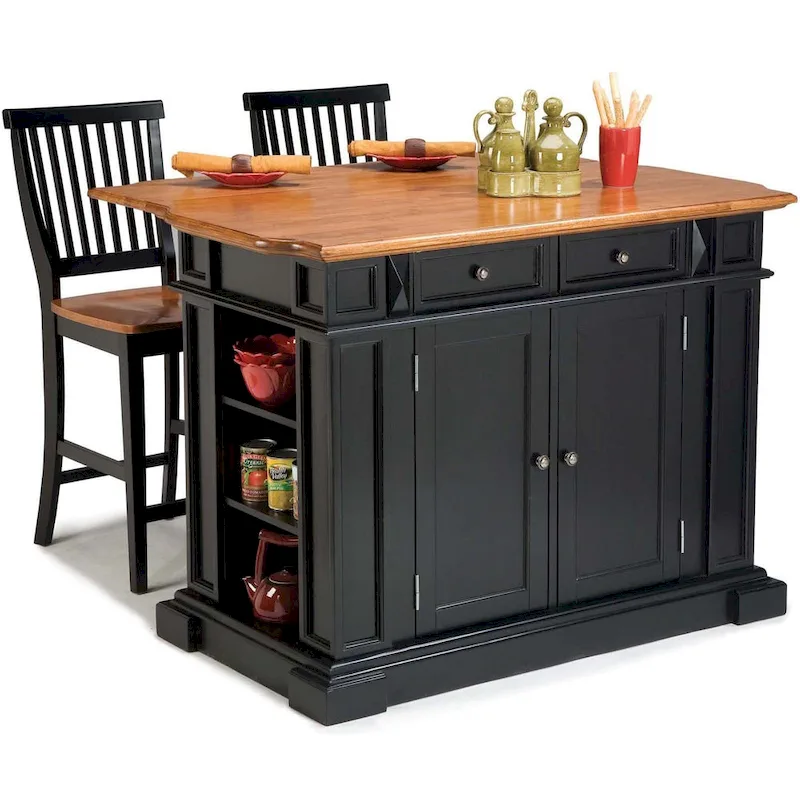 Distressed Oak 3-Piece Kitchen Island and Barstools Kitchen Set