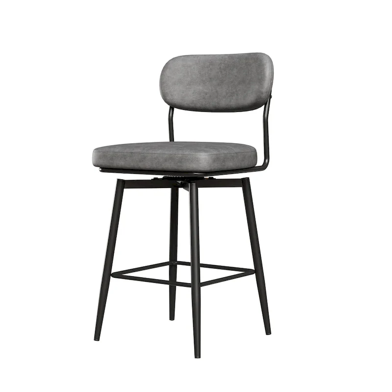 Leather Swivel Bar Stools with Iron Base - Set of 2
