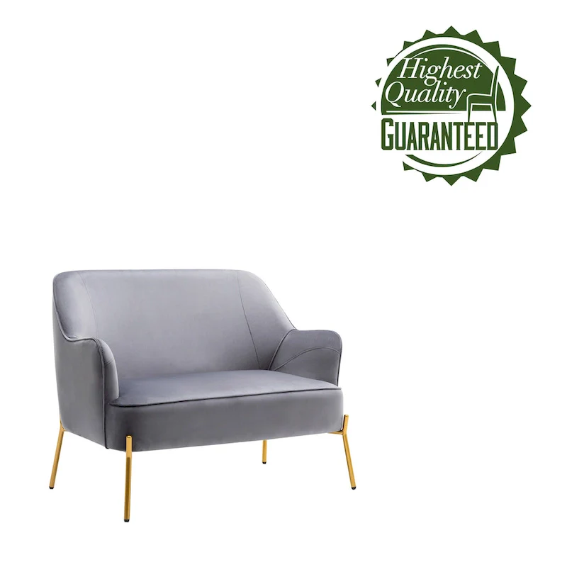 Kyler Loveseat Couch Sofa, Velvet Upholstery, Gold Chrome Legs