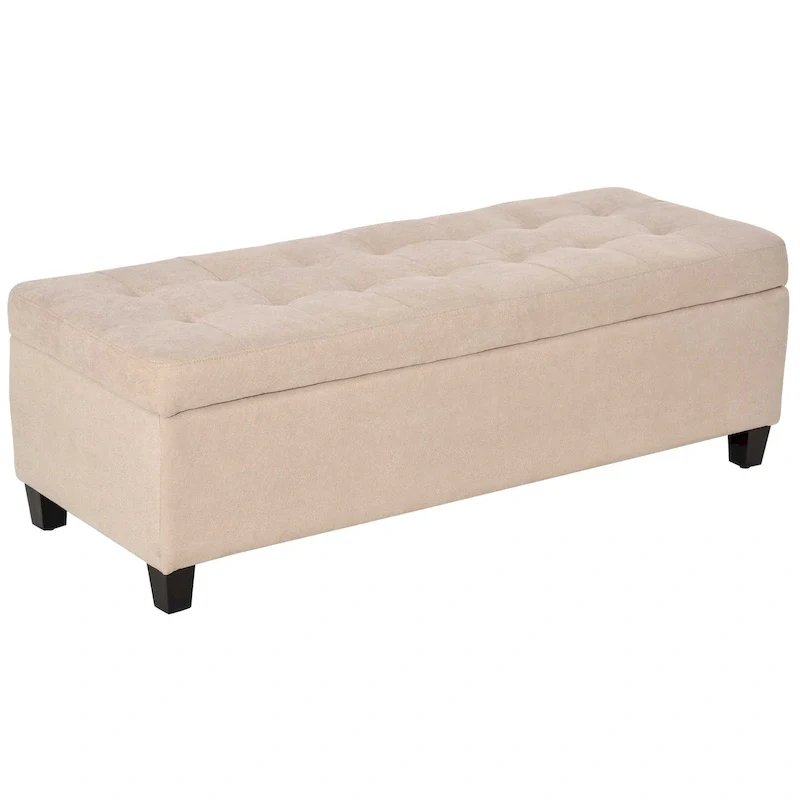 Storage Bench,End of Bed Bench, Linen Fabric Storage Chest with Lift Top, Tufted Ottoman with Storage for Living Room