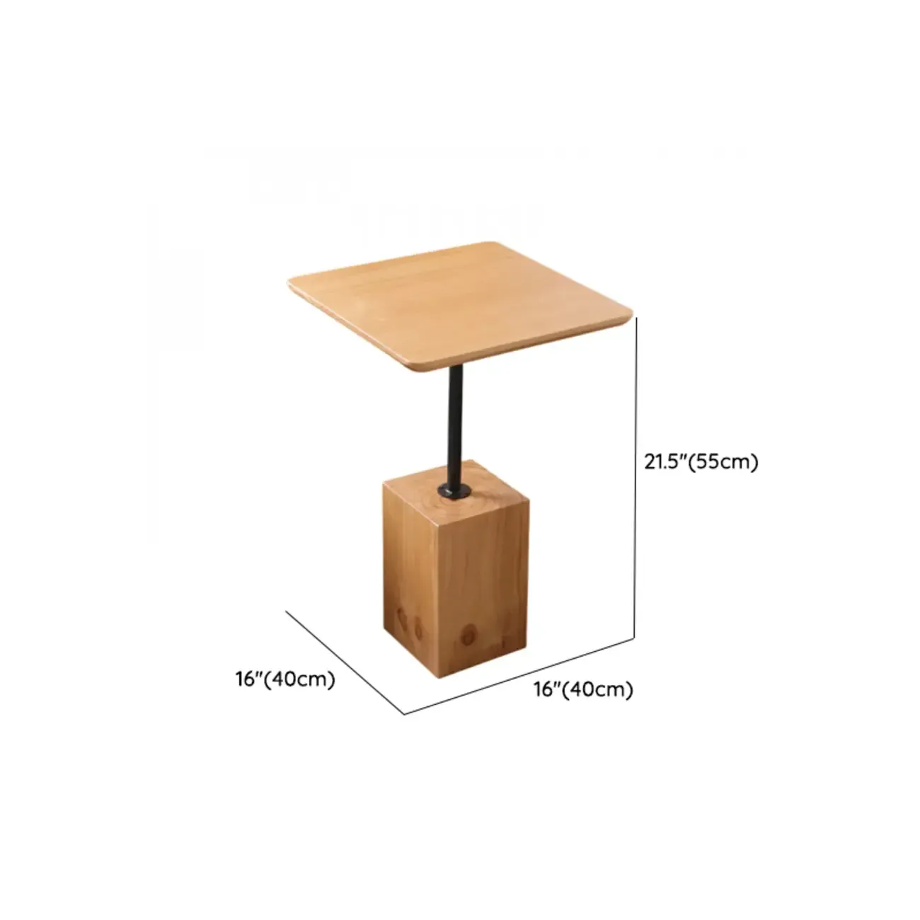 Natural Wood Square Block Base Chairside Table