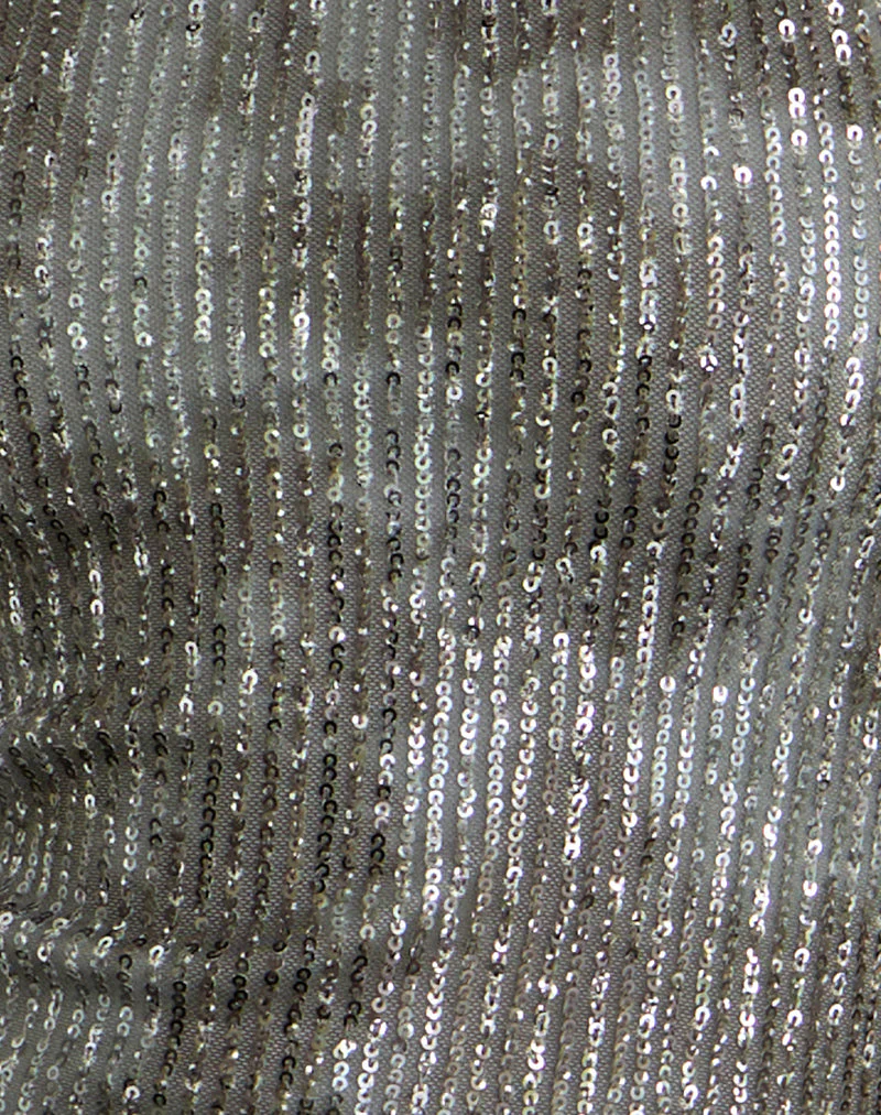 Dikta Asymmetric Mini Dress in Sequin Green Grey