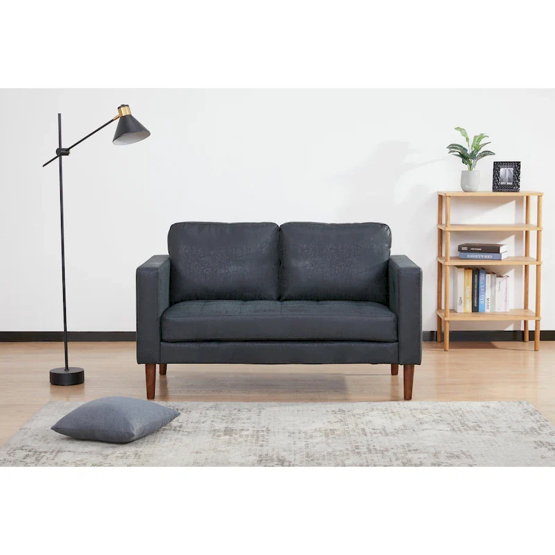 Tufted Faux Leather Loveseat Sofa, 2-Seat, Grey / Camel / Black / Green