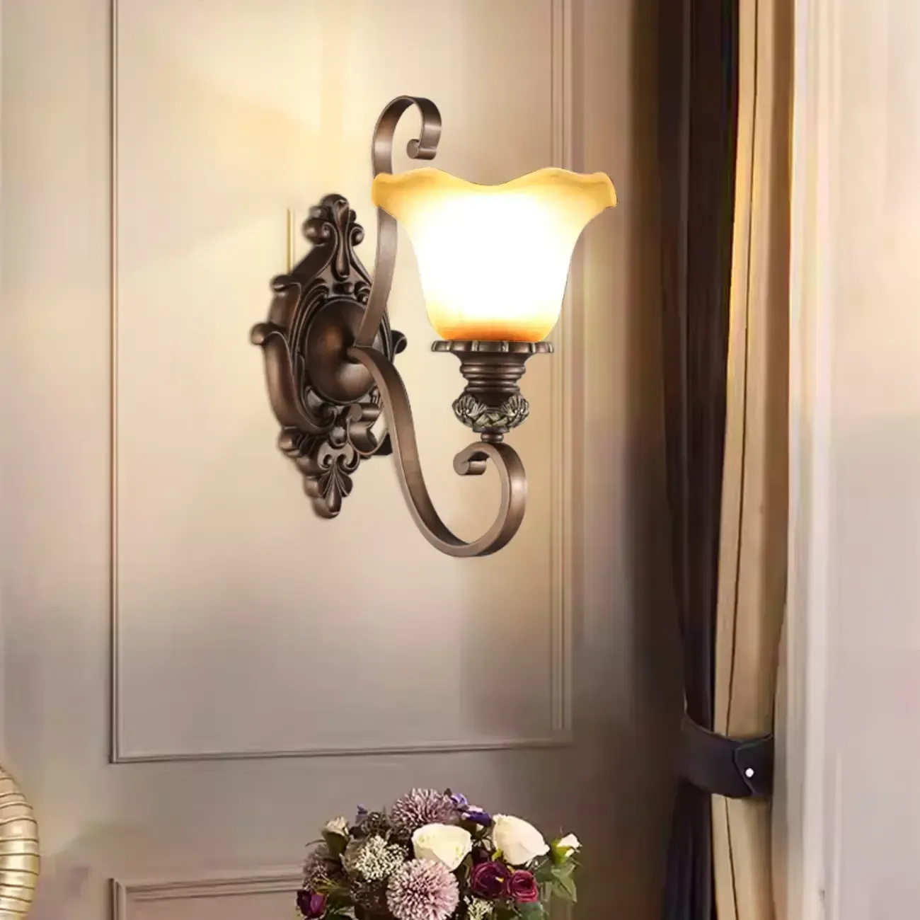 Vintage Glass Shade Brown Up Wall Sconce