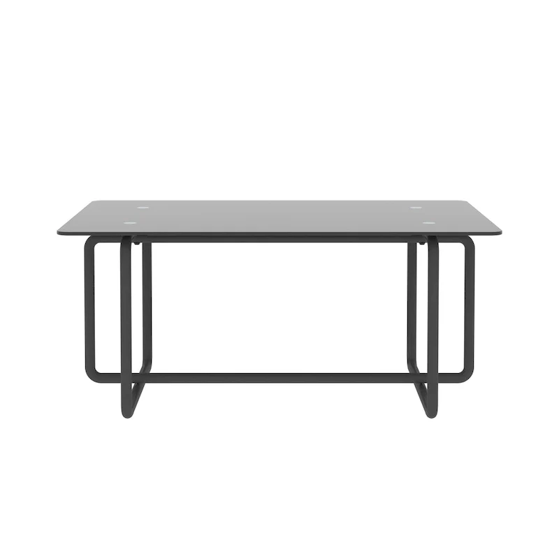 Modern Tempered Glass and Black Metal Coffee Table - 23.62 x 39.37 x 17.71