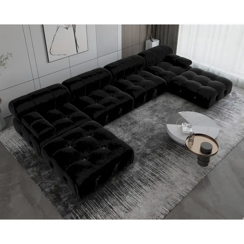 Black Modular Sectional Sofa Velvet Upholstered Sofa