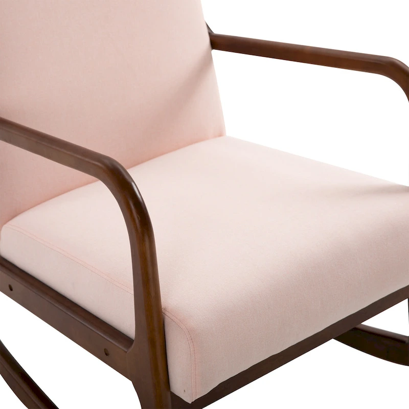 HOMCOM Rocking Chair with Curved Wood Base, Fabric Rocker with Padded Seat Home Furniture Bedroom Living Room Relax