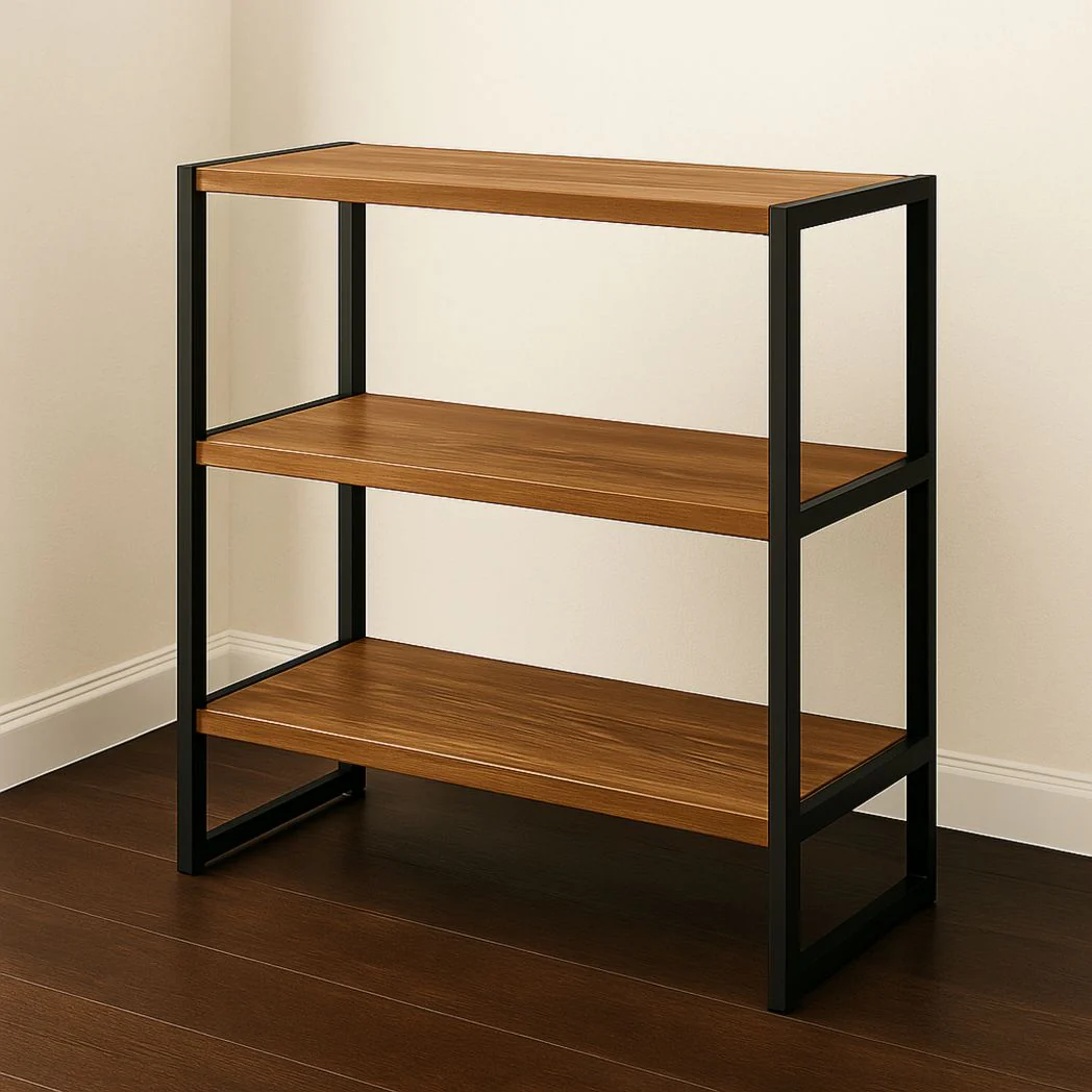 Étagère de rangement rectangulaire en métal noir et bois MDF trois niveaux 80x40x90 cm