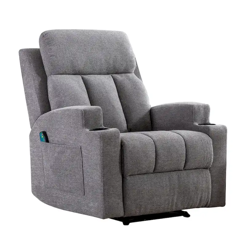 Manual Recliner Massage and Heating Chair Sofa with 2 Cup Holders Breathable Fabric