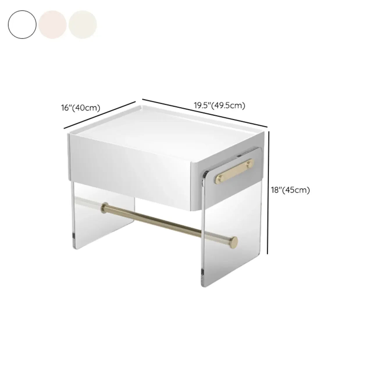 Modish White Acrylic 1-Drawer Nightstand with Shelf