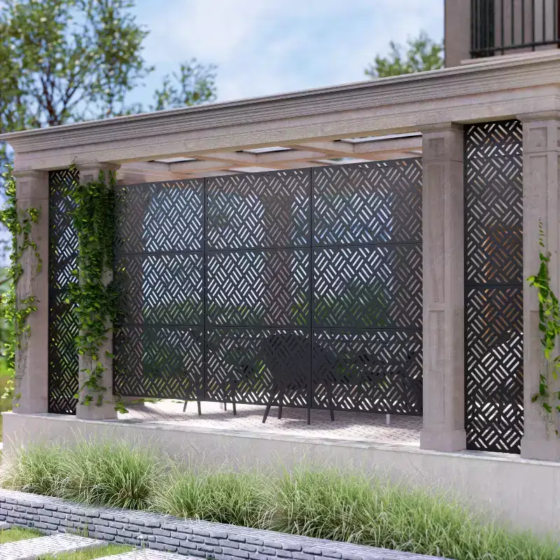 MAYEERTY 72 inch Room Divider Galvanized Frame Privacy Screen Freestanding Garden Fence Patio Black
