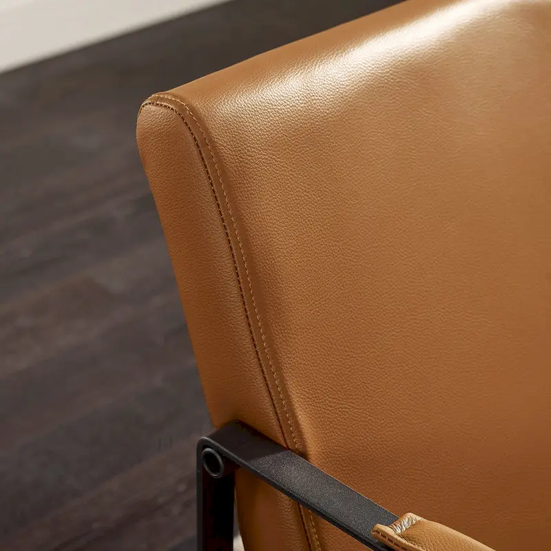 Mid-Century Leather Accent Chair, Brown/Khaki, Metal Frame, Seats 1