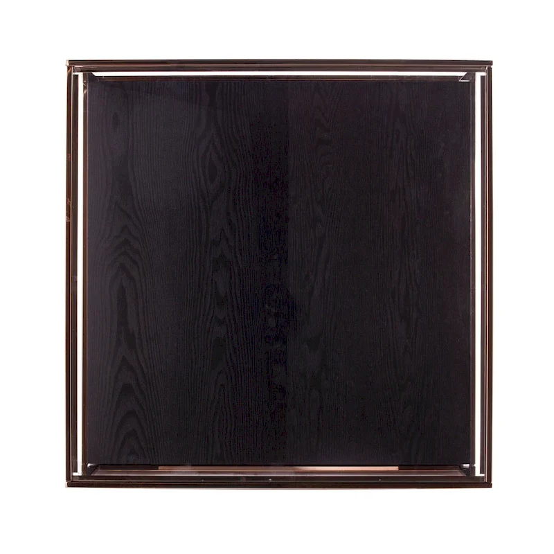 SEI Furniture Luna Transitional Square Metallic Coffee Table with Glass Top and Wood Base Shelf