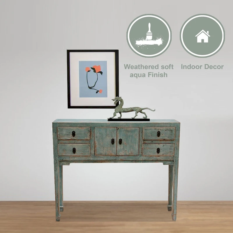 Artissance Console Table w/4 Drawers, 39 Long, Weathered Soft Aqua