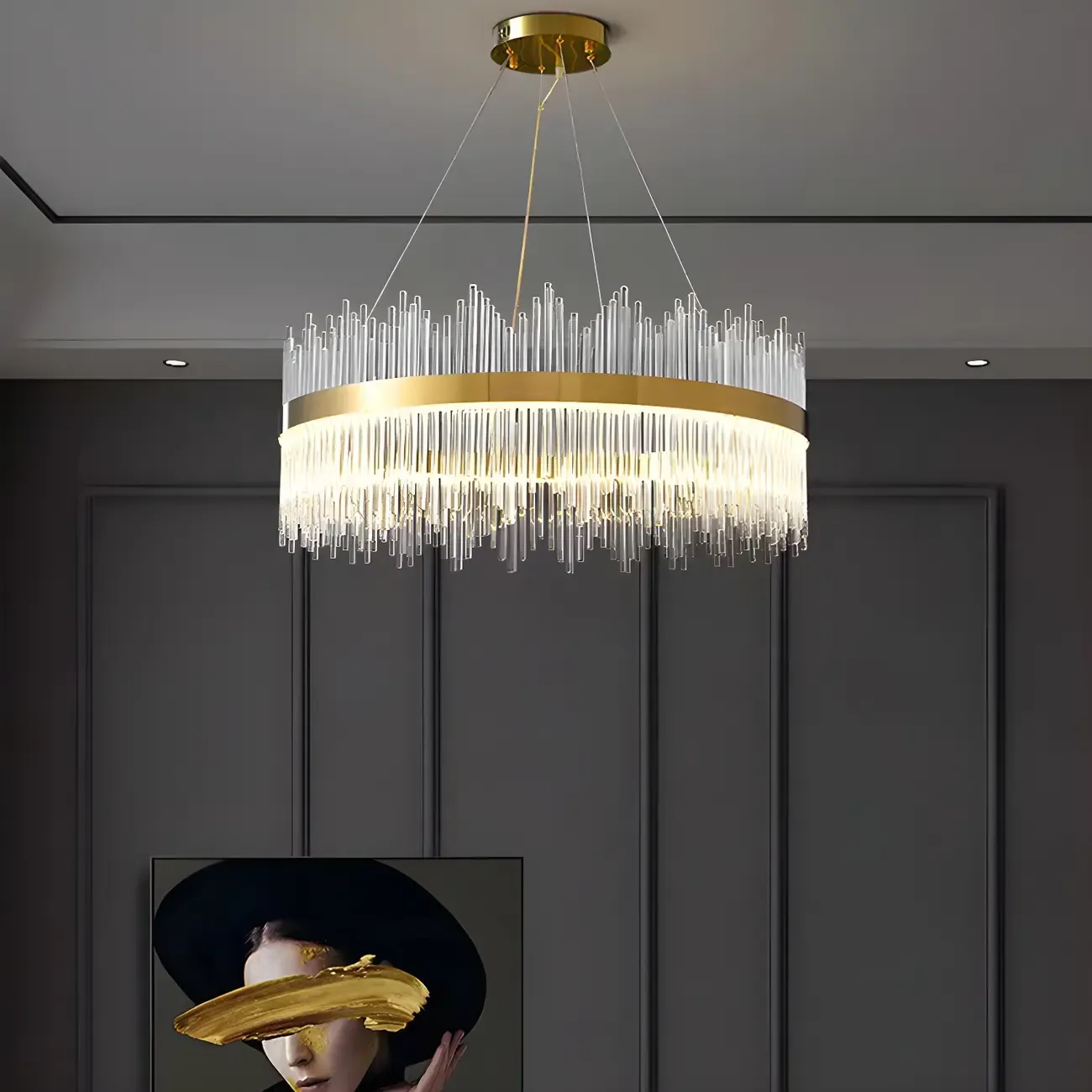 Modern Dimmable Crystal Chandelier Round Gold LED Light