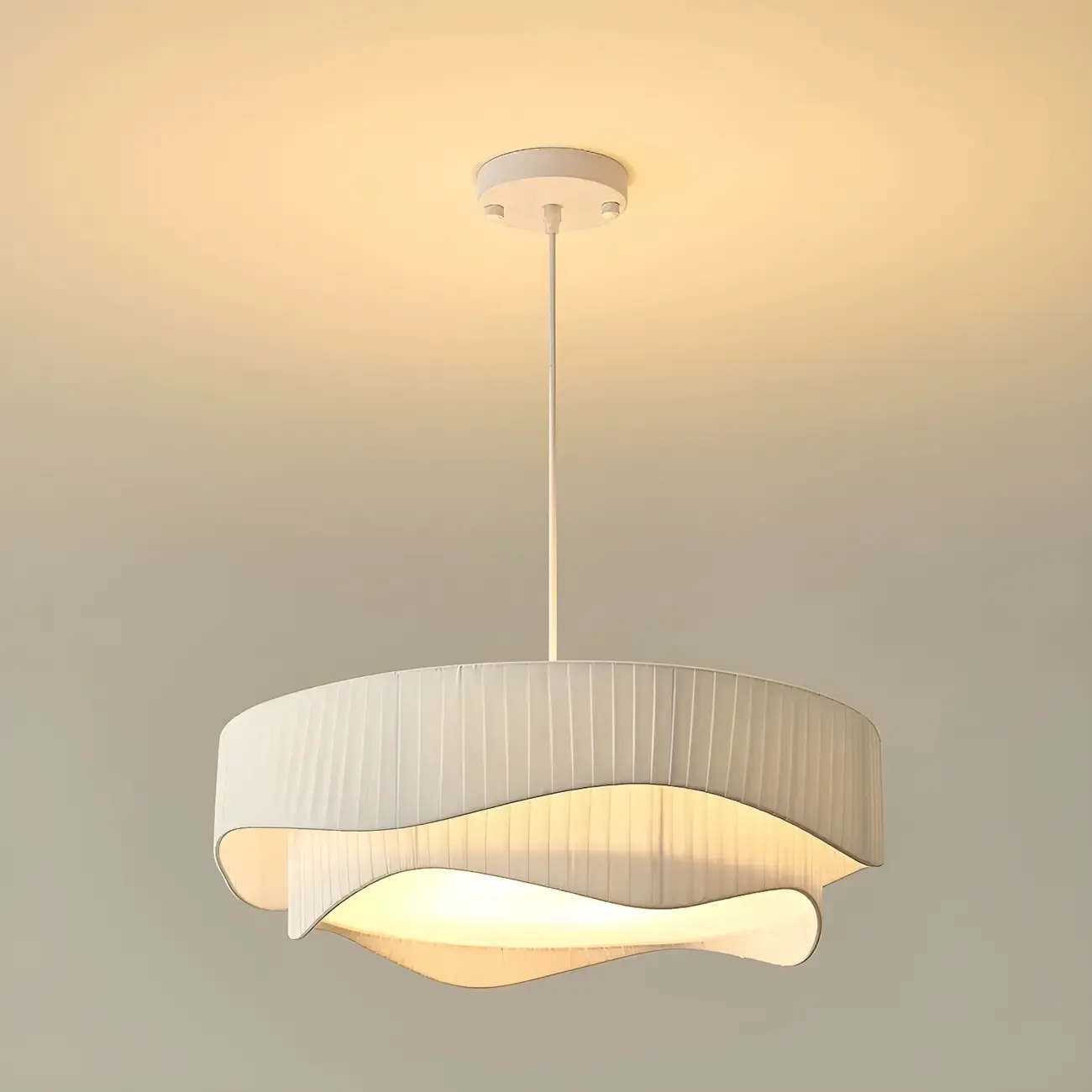 Modern White Tier Fabric Drum Chandelier with Adjustable Height