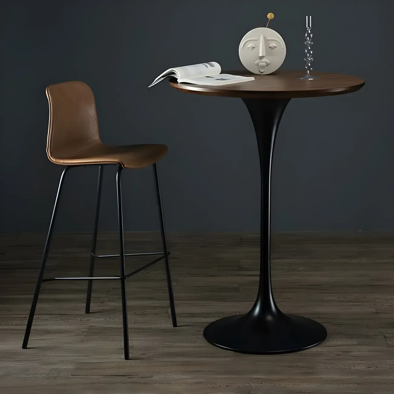Round Glam Brown Gold Metal Tulip Base Bar Tables
