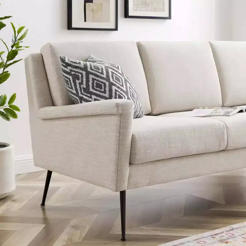 Chesapeake Fabric Sofa Black/Beige - Modway: Polyester Upholstery, Metal Frame, Modern Style, Seats 3