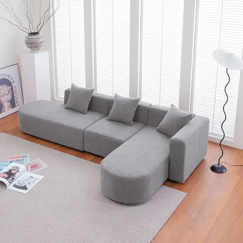 Modern L shape boucle Sofa with curved seat (facing right)