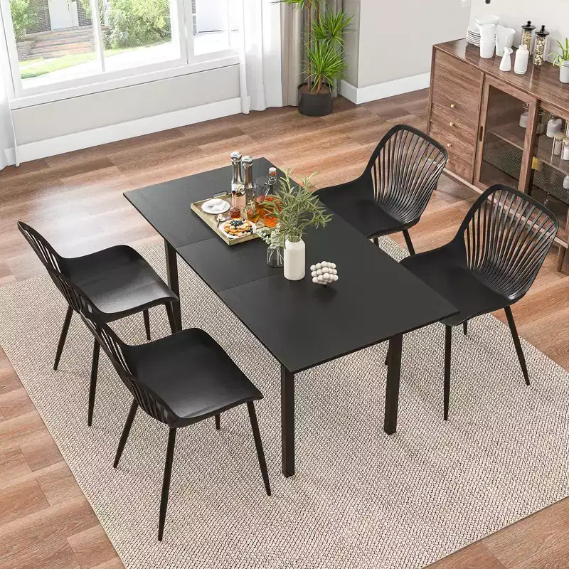 Plastic Dining Chair w/ Metal Legs Cutout Backrest Curved Seat