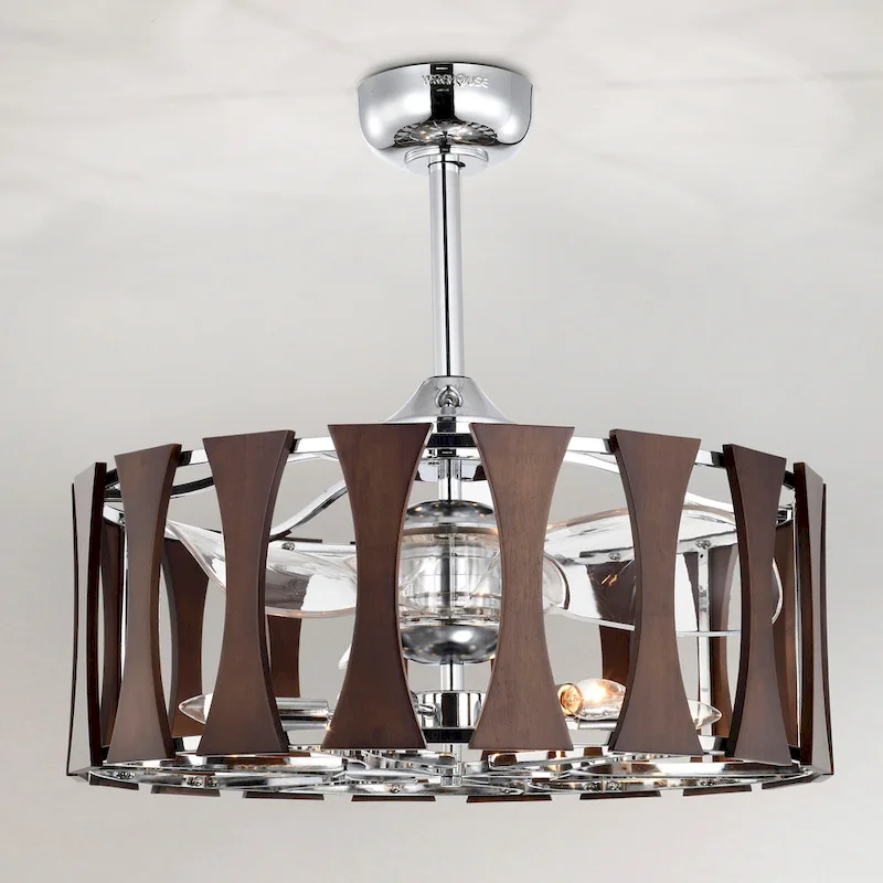 Avani 24-inch Silver and Faux Wood Grain 6 Lights 3 Blades Lighted Ceiling Fan with Remote