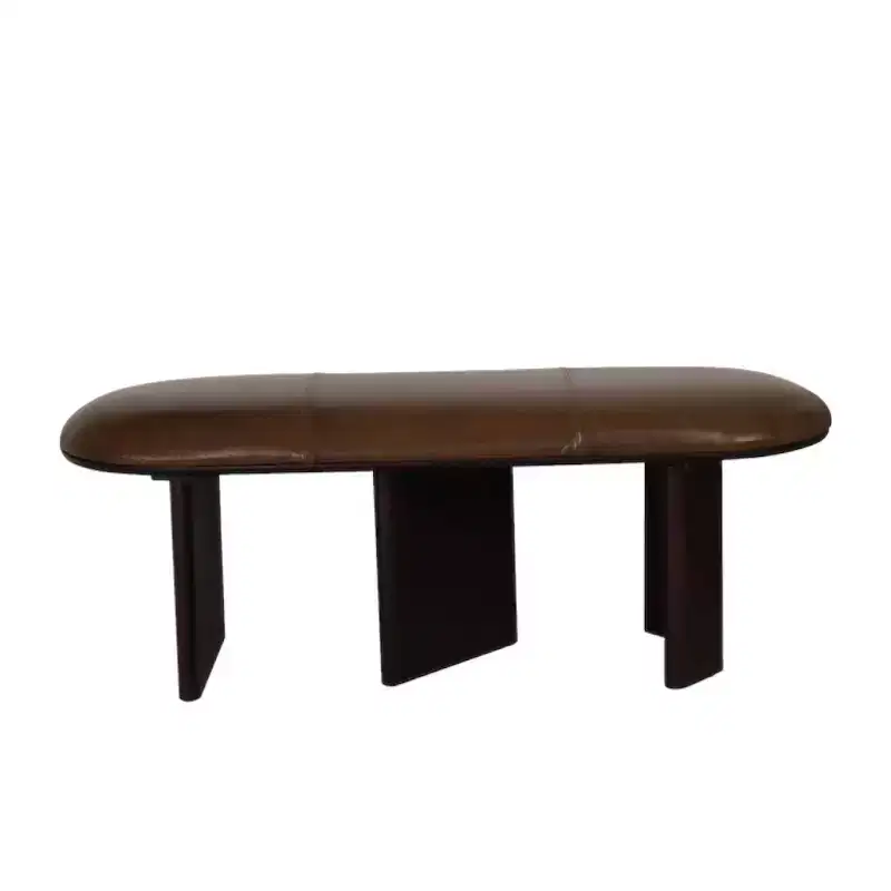 Brown Genuine Leather Upholstered Bench, Seats 2