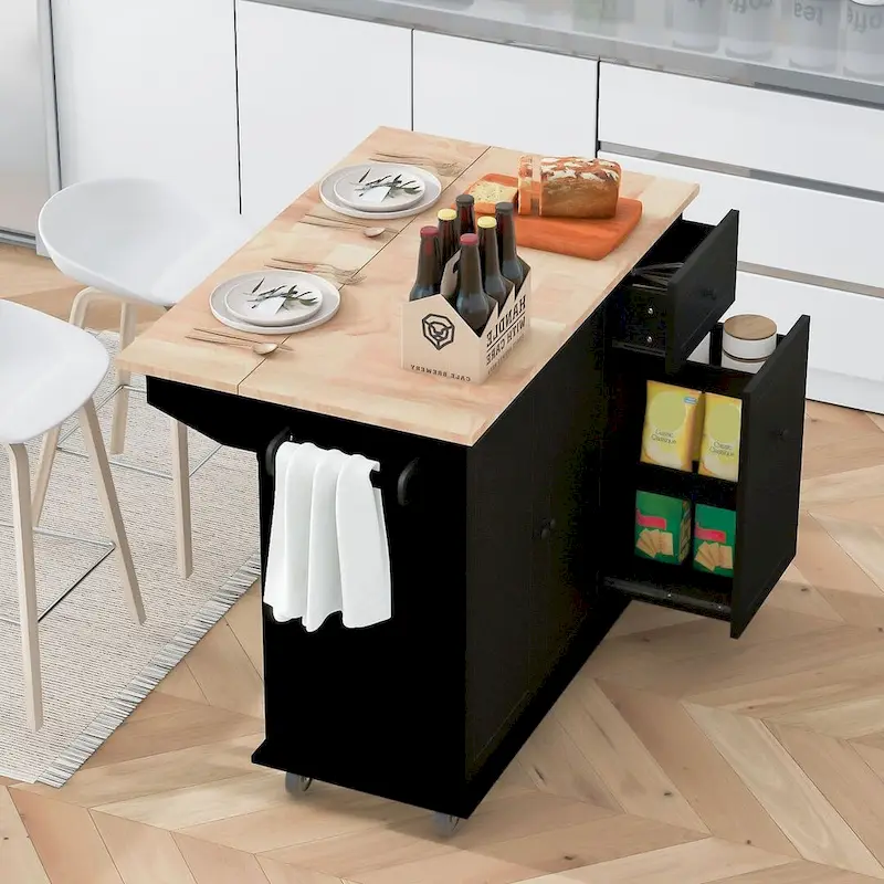 53.9 W Modern Versatile Kitchen Island with Drop Leaf and 3 Drawer Cabinets