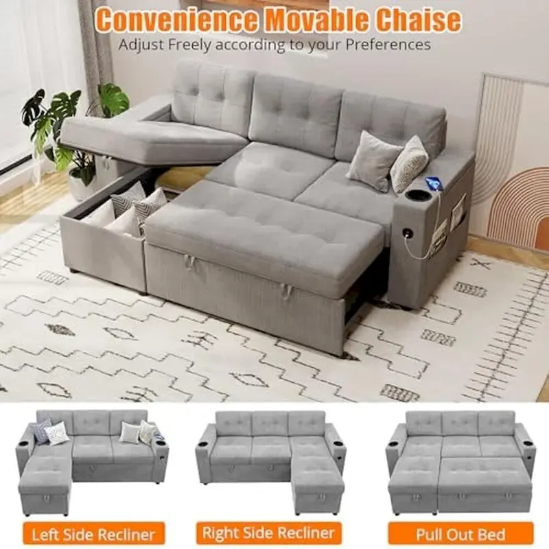 Versatile L-Shaped Sofa Bed with Pull-Out Sleeper