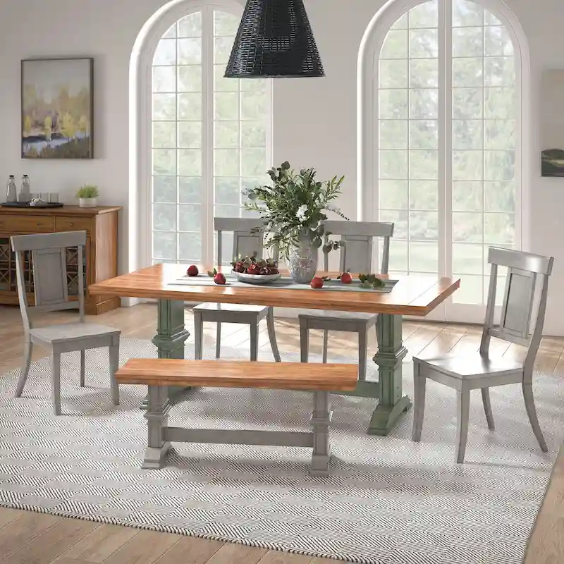 Ronda 78.7 Rectangular Solid Wood Top Dining Set with Panel Back Chairs