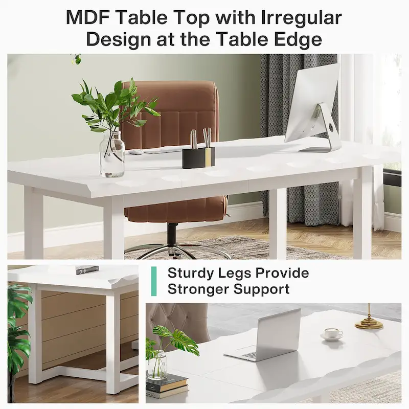 62.2-inch Wood Rectangular Computer Desk with Solid Wood Legs