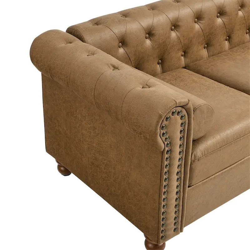 Traditional Living Room Upholstered Sofa,Tufted Fabric Sofa Couch